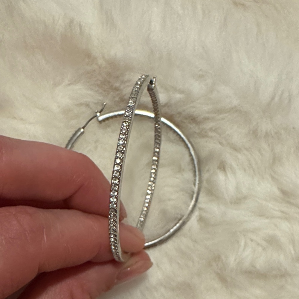 Givenchy Silver Crystal Hoop Earrings - Pavé Sparkle - Picture 3 of 7